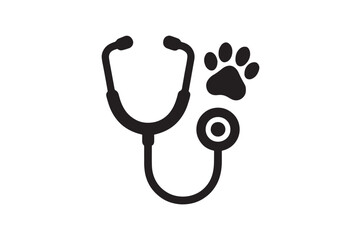 Stethoscope with Paw icon silhouette vector with white background