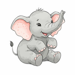Obraz premium Cute Baby Elephant Cartoon Illustration Adorable Cheerful Animal Character Sitting Isolated
