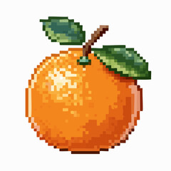Vibrant pixelated orange with lush green leaves offering a retro gaming aesthetic