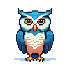 Pixelated owl illustration, a charming, detailed 8-bit artwork, perfect for retro-style games and design