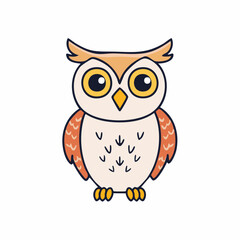 Adorable cartoon owl illustration with big eyes on white background, a whimsical artwork
