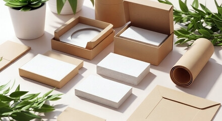 Elegant stationery presentation featuring eco friendly packaging for modern branding and product launches