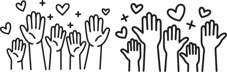 Volunteers and Charity Work Icons – Helping Hands Vector Line Illustrations for Support & Service