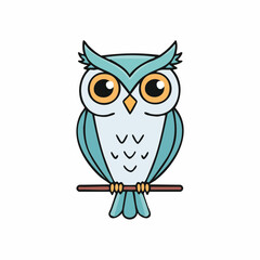 Fototapeta premium A charming blue owl illustration, perching on a branch with a captivating gaze