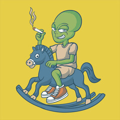 Naklejka premium alien playing time horse vector with smoke