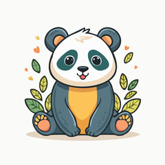 Charming Panda Illustration Amidst Lush Foliage in a Whimsical Cartoon Style Design
