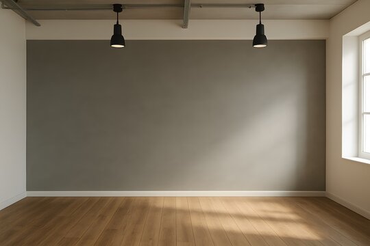 Empty room interior design with wooden floor and gray wall background