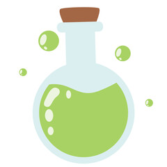 Flat vector illustration of science potion bottle with green bubbling liquid, used in school chemistry or experiment.
