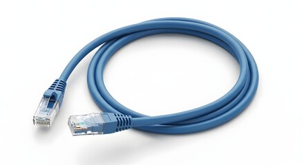 Networking Cable Action, Blue Ethernet Cable, Technology Setup, Product Photography, Studio Environment, Close-Up View, Connectivity Concept