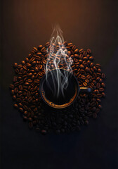 Dark tone with steam and cup hint