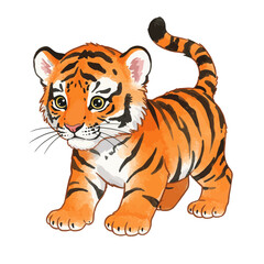Obraz premium Adorable cartoon tiger cub illustration isolated on white background cute baby animal