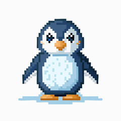 Obraz premium Pixelated penguin illustration isolated on white background, charming and cute depiction
