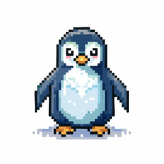 Fototapeta premium Adorable Pixel Art Penguin Standing on Snowy Ground with a Simple Background