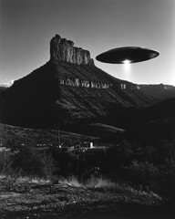 Mountain Landscape Alien Drone Silhouette Unidentified Flying Vehicle Mysterious Sci-Fi Fantasy Paranormal Wilderness Photography Extraterrestrial 