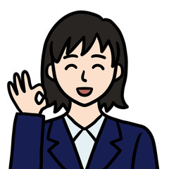 OKするスーツ姿の若い女性（笑顔）
