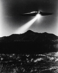 UFO Spaceship Beam Night Mountain Sky Extraterrestrial Alien Silhouette Mysterious Exploration Science Fiction Paranormal Adventure Transport Futuristic Technology Visual Sighting Discovery