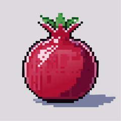 Obraz premium Pomegranate Pixel Art Illustration: A Retro Inspired Fruit with Vibrant Colors