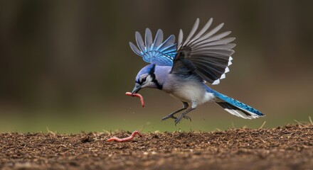 A Blue Jay's Aerial Feast, Capturing a Bird's Ingenious Meal Capture