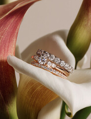 Engagement Wedding Rings Jewelry Diamonds Calla Gold Fashion Accessories Romance Floral Beauty Ornament Design Gift Luxury Ladies Sparkle Nature Bridal Elegant Precious Vintage Artistry