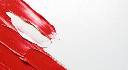 Abstract Red and White Paint Strokes on Canvas