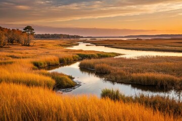 Golden Marshland at Sunset