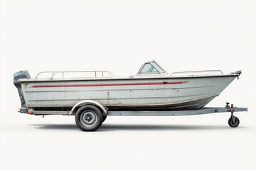 Old boat on a trailer, light gray
