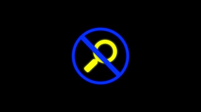 no magnifying glass icon road sign animation. simple blue circle prohibition.