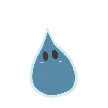 Single raindrop falling for sky with cute face and pink cheecks
