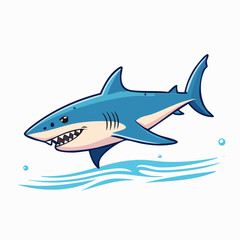 Obraz premium Cartoon shark illustration on a white background with water wave elements design