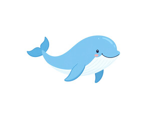 Adorable smiling blue whale cartoon character with rosy cheeks and a white belly.