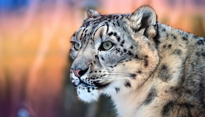 Obraz premium close up of a majestic snow leopard with striking eyes amidst a soft colorful background