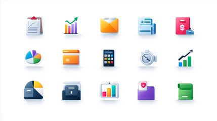 Business finance data analysis marketing strategy icon set vector art