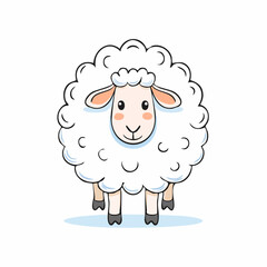 Charming Cartoon Sheep Illustration with Fluffy White Wool and Gentle Expression