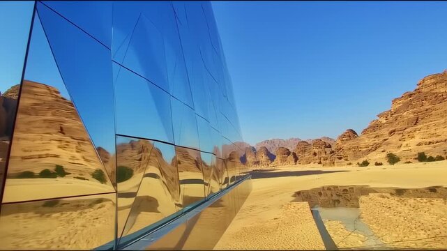 AlUla's Maraya Concert Hall: Mirrored Facade Reflecting Saudi Arabian Desert Landscape
