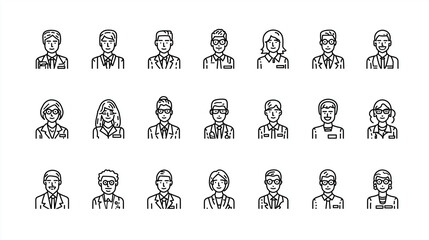 Business professional people avatars vector icon set line design style