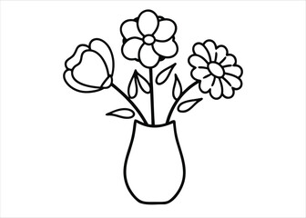 Charming hand drawn floral arrangement in a decorative vase artistic sketch with delicate petals and stem details