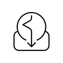 A purple outline icon depicting a download action with a curved arrow pointing downwards into a rounded square.