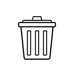 A clean, minimalist line art illustration of a trash bin with a lid, suitable for digital interfaces and design projects.