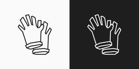 Gardening Gloves Icon in Black Line Art and White Line Art Cutout Style