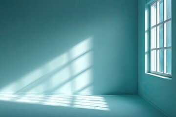 Obraz premium Empty teal room with sunlit window