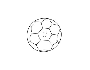 Obraz premium Smiling soccer ball character with a hexagonal pattern minimalist white line art illustration.