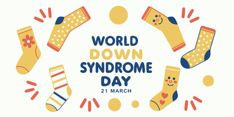 Vector art of world down syndrome day illustration with colorful socks to promote awareness and inclusion