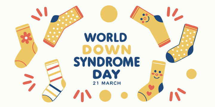 Vector art of world down syndrome day illustration with colorful socks to promote awareness and inclusion