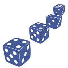 Vector art of four blue dice with white dots are arranged diagonally creating a playful and engaging visual element for games