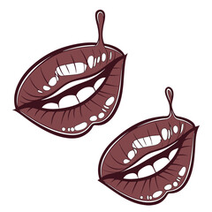 Vector art of two luscious chocolate colored lips dripping with sweet glaze a tempting and decadent beauty concept