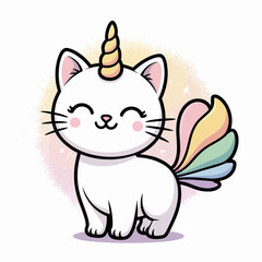  Cute Unicorn Cat with Rainbow Tail