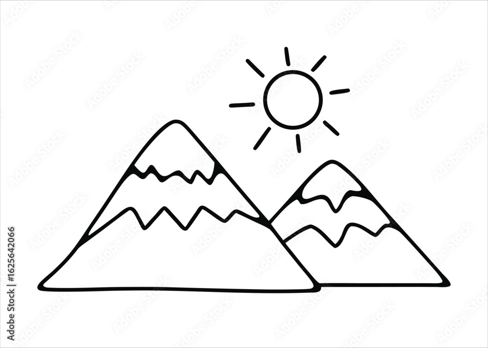 Poster stylized abstract mountain range landscape scene with clean geometric shapes and a serene color pale