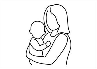 Elegant abstract mother and child embraced in a single continuous flowing line art design symbolizing unity and connection