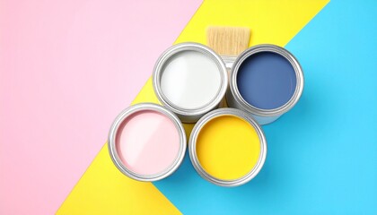 Colorful Painting Tools: Cans and Brush
