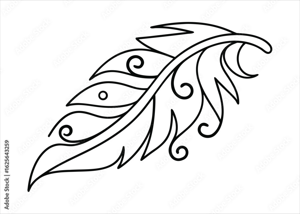 Poster artistic single hand drawn bird feather design with delicate lines and natural formality on a clean 